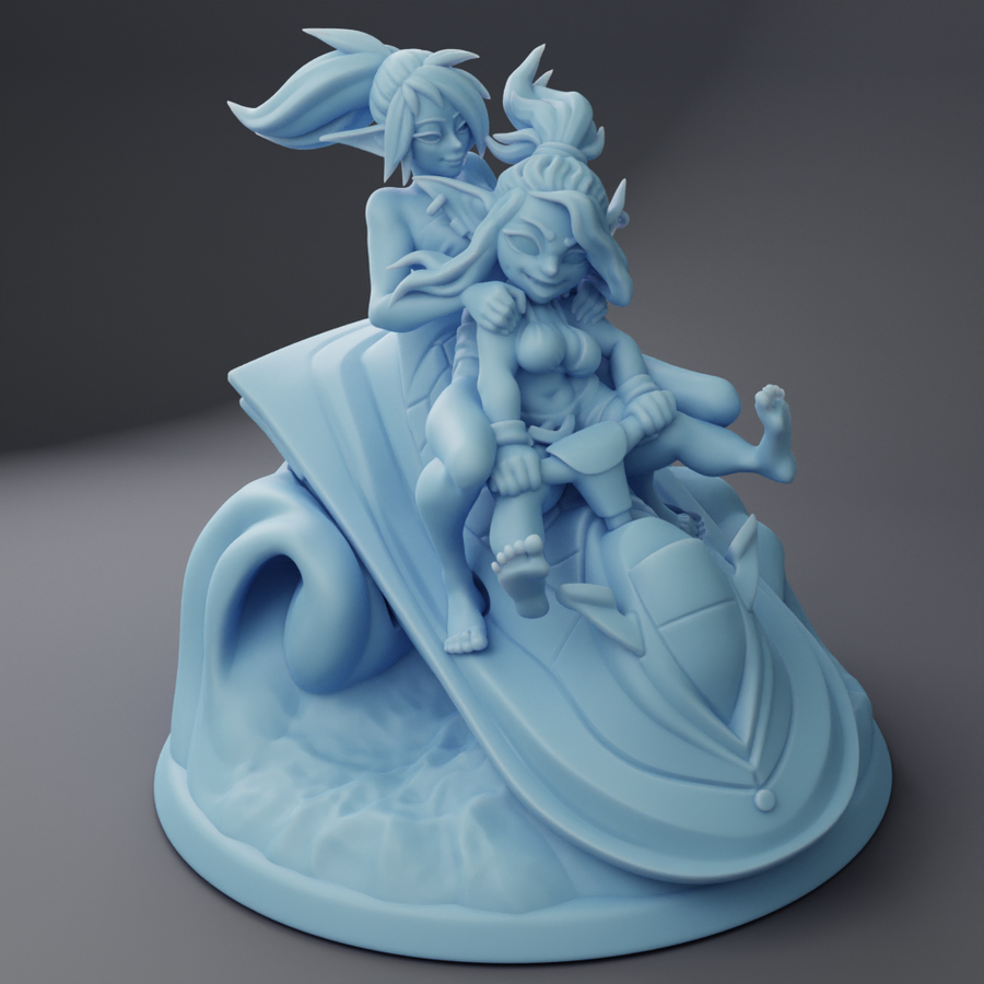 Barb and Jane Jetski Dioramal Diorama Fantasy Pinup Miniature DnD figures