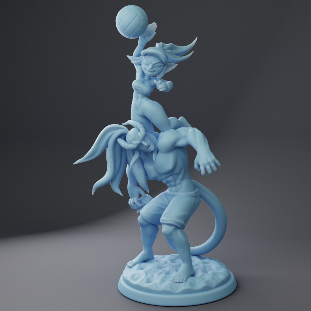 Skadi, Styx and Knox, Volleyball diorama Fantasy Pinup Miniature DnD figures