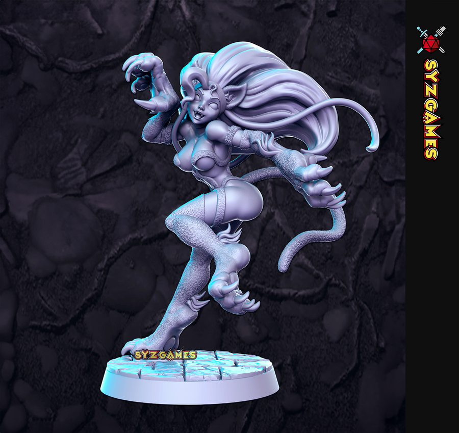 Felicia Darkstalkers Resin Miniature Cat Girl DnD Figure Pathfinder TTRPG