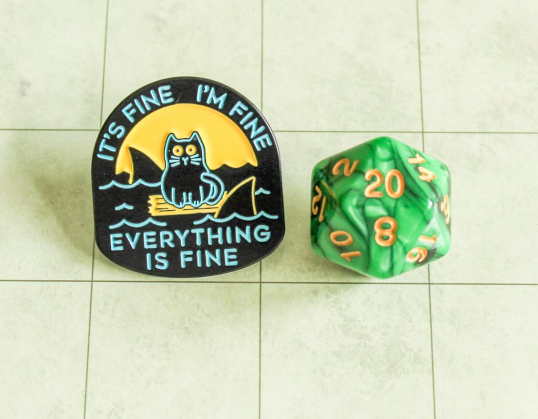 It's Fine I'm Fine Everything's Fine Sea Cat Badge Enamel Pin Broach
