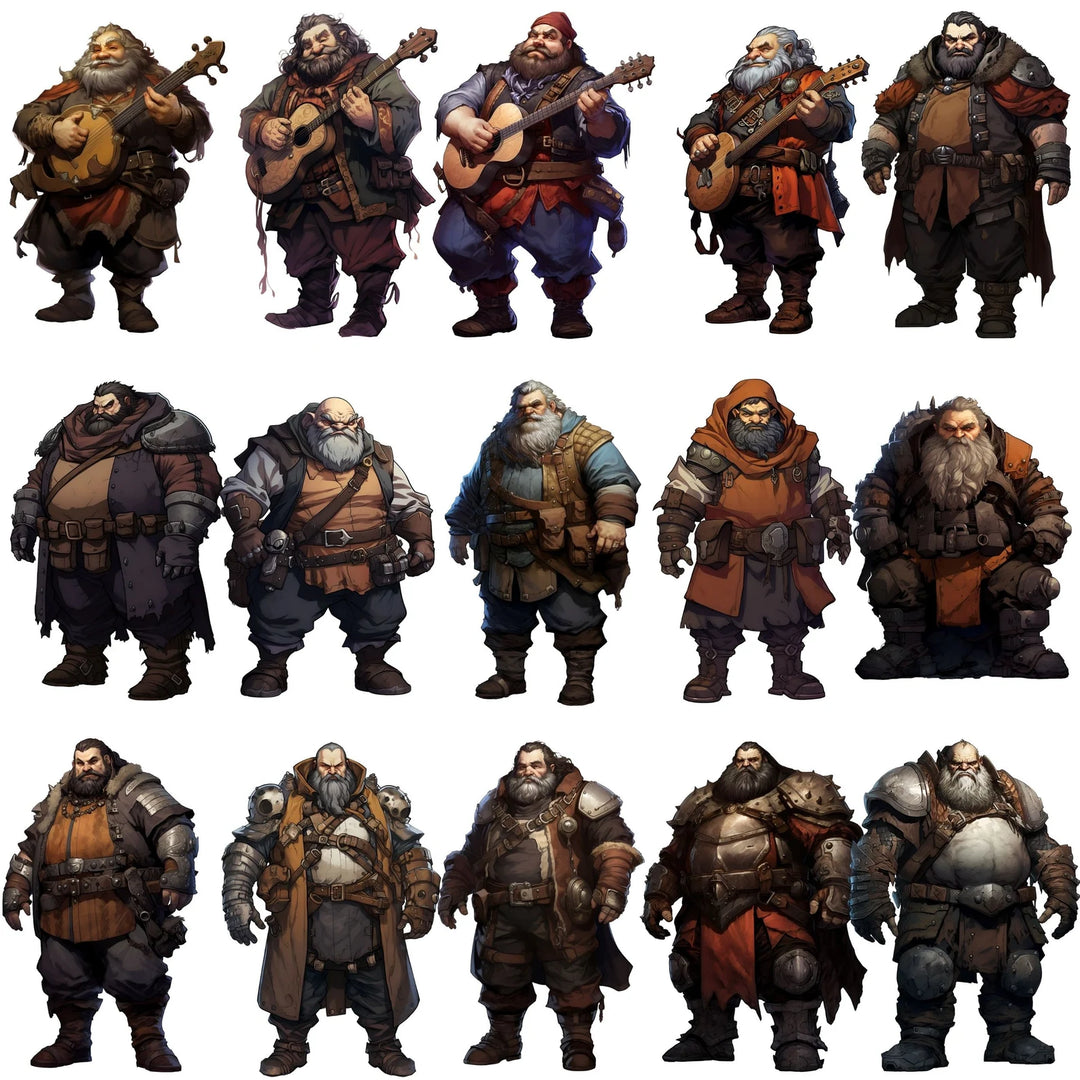 100+DnD Dwarf Character Art, DnD SVG PNG, Transparent Background Digital Download