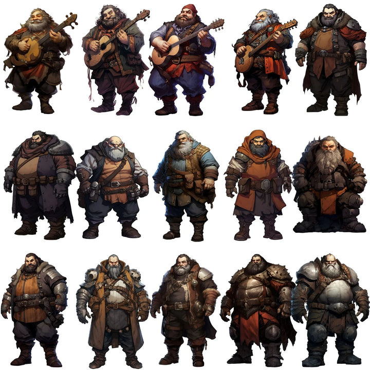 100+DnD Dwarf Character Art, DnD SVG PNG, Transparent Background Digital Download