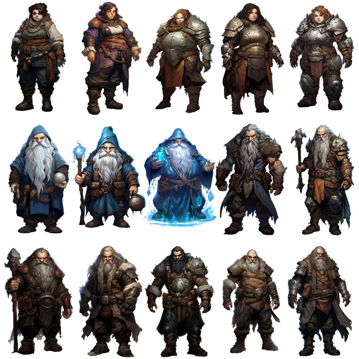 100+DnD Dwarf Character Art, DnD SVG PNG, Transparent Background Digital Download