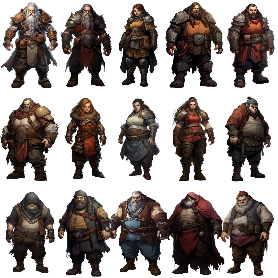 100+DnD Dwarf Character Art, DnD SVG PNG, Transparent Background Digital Download