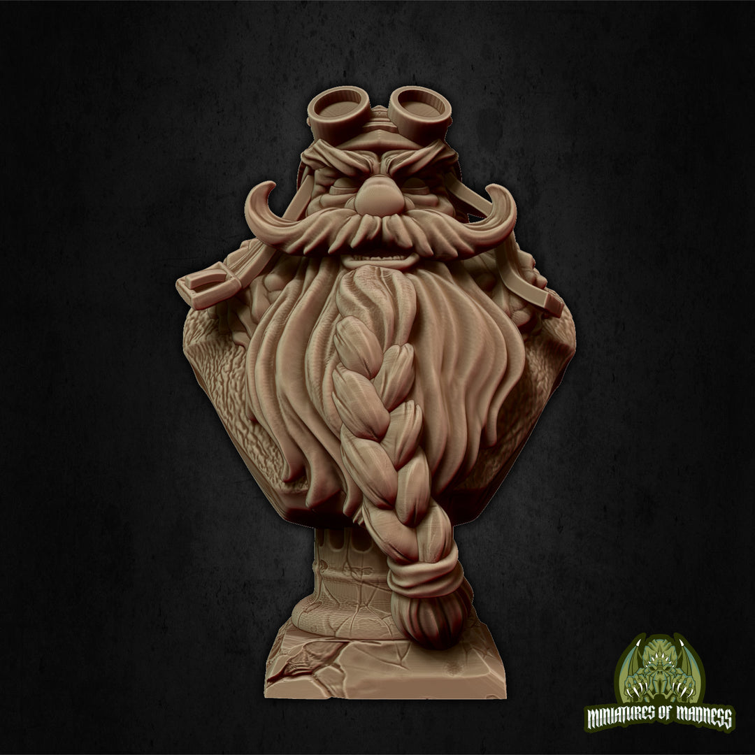 Aviator Dwarf Bust Fantasy Minis DnD Warhammer Roleplaying RPG D&D