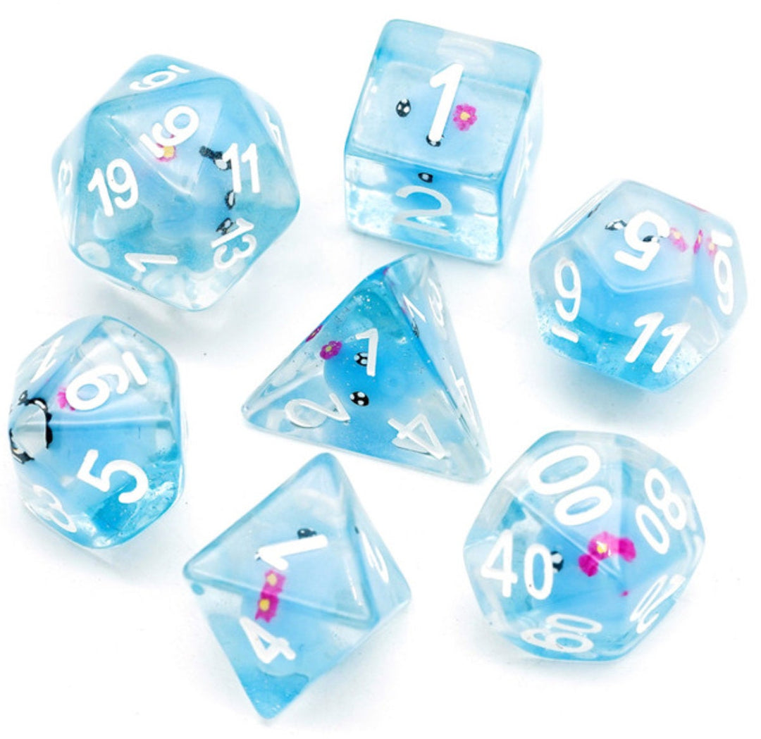 Jeune Kraken, ensemble de dés polyédriques minuscules poulpe bleu (7)