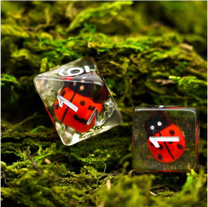 Ensemble de dés polyédriques coccinelle rouge