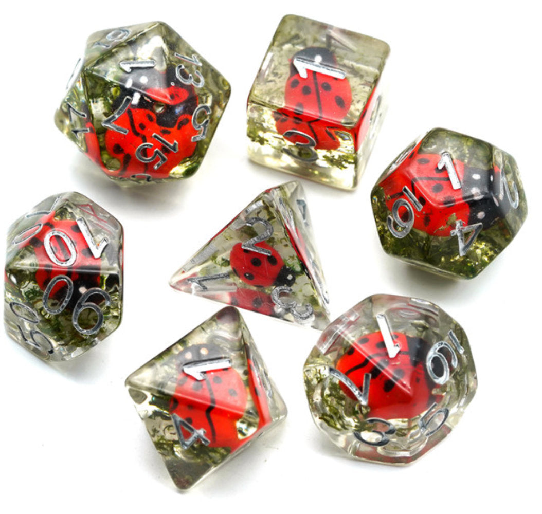 Ensemble de dés polyédriques coccinelle rouge