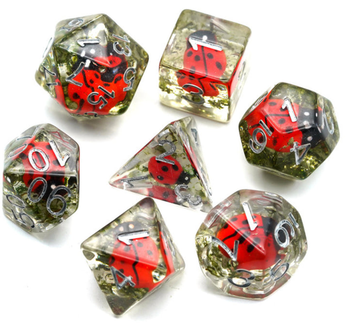 Ensemble de dés polyédriques coccinelle rouge