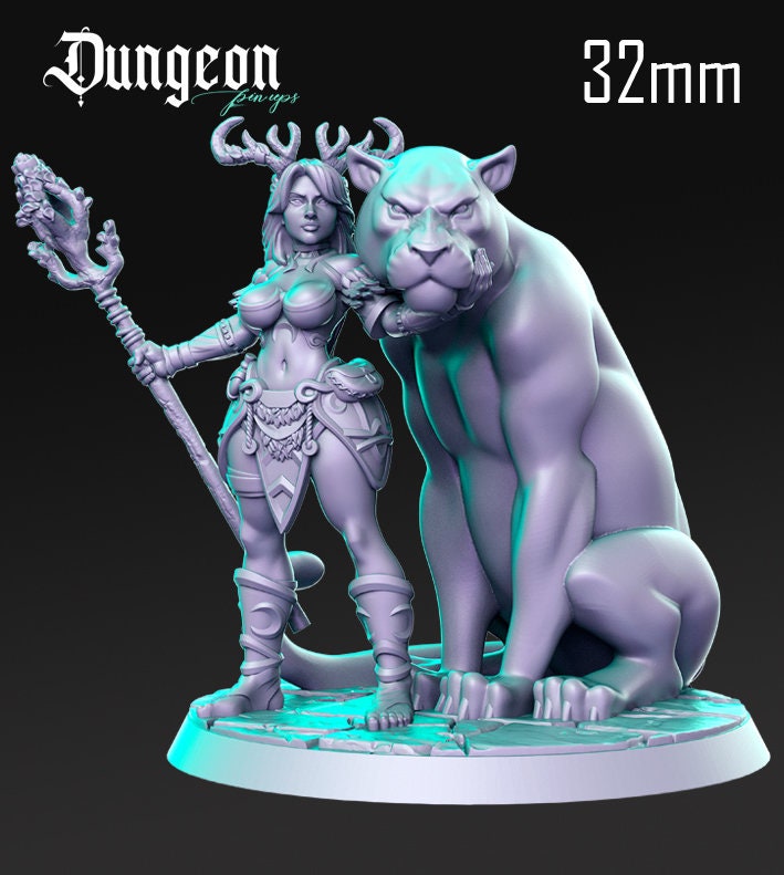 Shivon the Druid Pinup |  32mm or 75mm Fantasy Miniature | D&D | Tabletop Games | RN Estudio