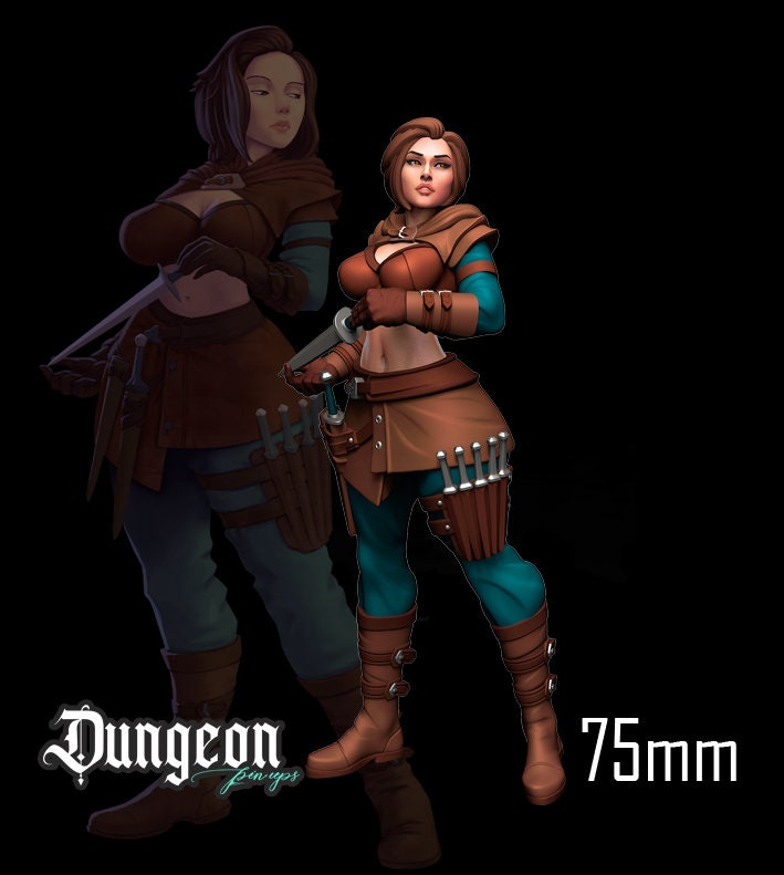 Vanessa, the Rogue Pinup |  32mm or 75mm Fantasy Miniature | D&D | Tabletop Games | RN Estudio