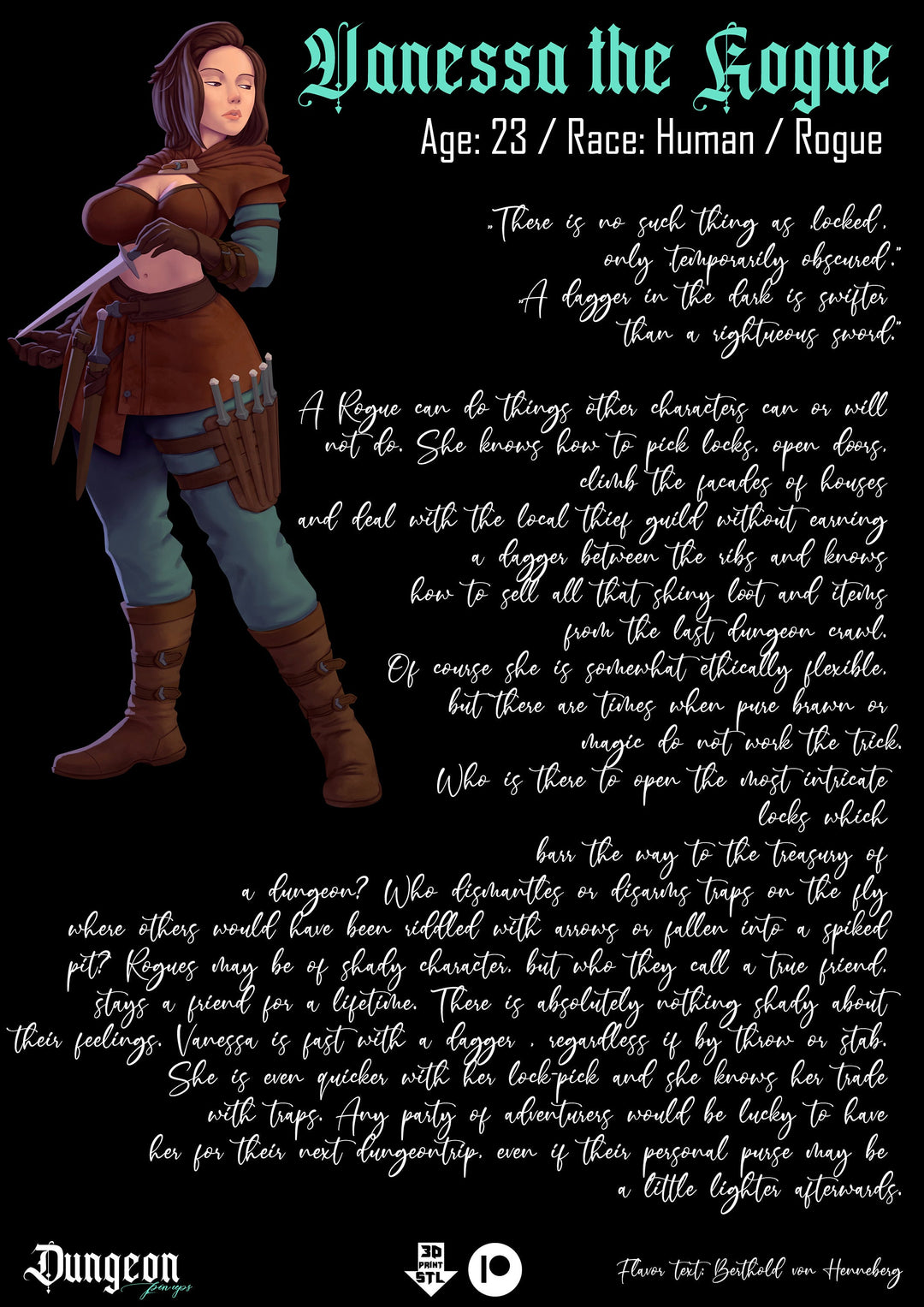 Vanessa, the Rogue Pinup |  32mm or 75mm Fantasy Miniature | D&D | Tabletop Games | RN Estudio