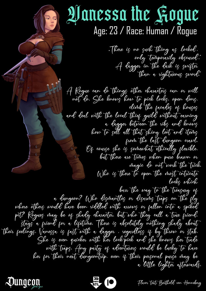 Vanessa, the Rogue Pinup |  32mm or 75mm Fantasy Miniature | D&D | Tabletop Games | RN Estudio