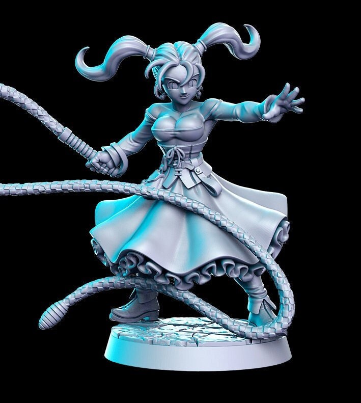 Sally Whipcracker | Classic JRPG | Pinup | 32mm or 28mm Fantasy Miniature | DnD Miniature | RPG | Tabletop Game | Pathfinder | RN Estudio