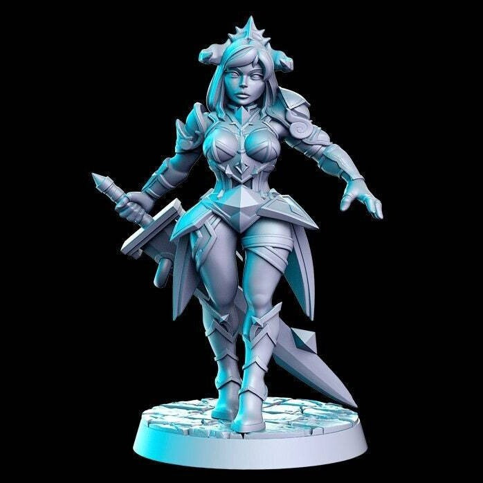 Varuna, Female Knight | 32mm or 28mm Fantasy Resin Miniature | D&D | Tabletop Games | RN Estudio