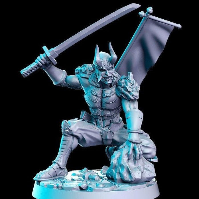 Yoshinobu, Demonic Samurai | 32mm or 28mm Fantasy Resin Miniature | D&D | Tabletop Games | RN Estudio