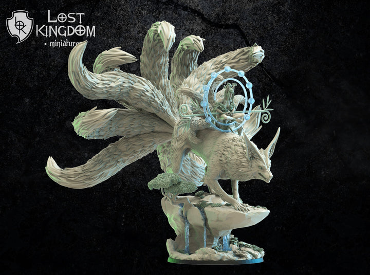 Hanako, Kitsune Druid on Kyubi | Fantasy Miniature | Dungeons and Dragons | DnD Miniature | Tabletop Game | RPG | Lost Kingdom Miniature