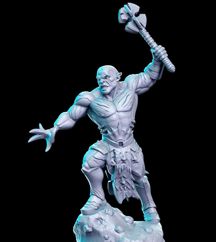 Azzarok, Ork Chieftain | 32mm or 28mm Fantasy Miniature | Dungeons & Dragons | Pathfinder | RPG | Tabletop | RN Estudio