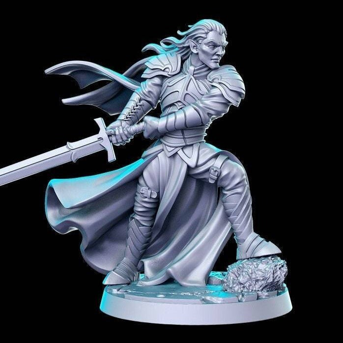 Levariel, Elven Knight | 32mm or 28mm Fantasy Miniature | Dungeons & Dragons | Pathfinder | RPG | Tabletop | RN Estudio