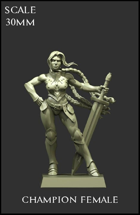 Champion Female | Fantasy Miniature | D&D | Tabletop Game | RPG