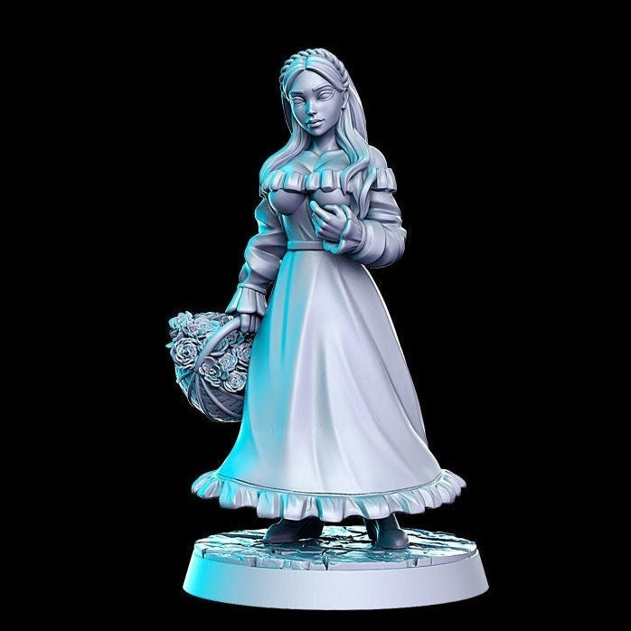 Fiora, Flower Girl |  32mm or 28mm Fantasy Miniature | D&D | Tabletop Games | RN Estudio