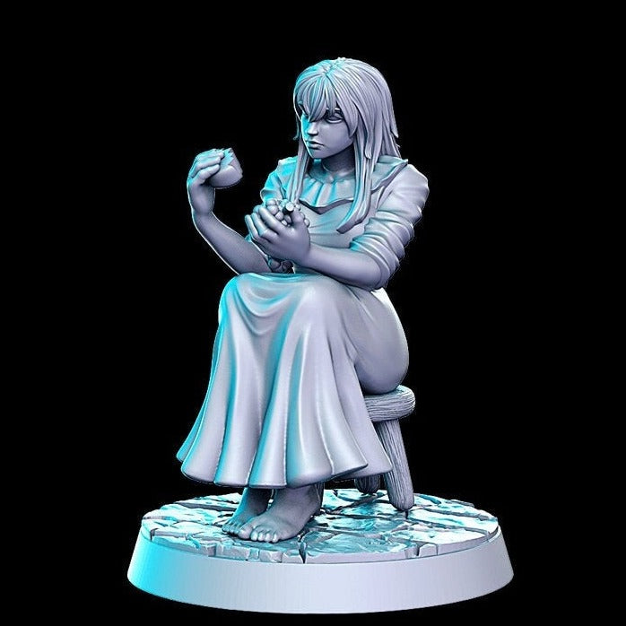 Violett, Sitting Girl  |  32mm or 28mm Fantasy Miniature | D&D | Tabletop Games | RN Estudio