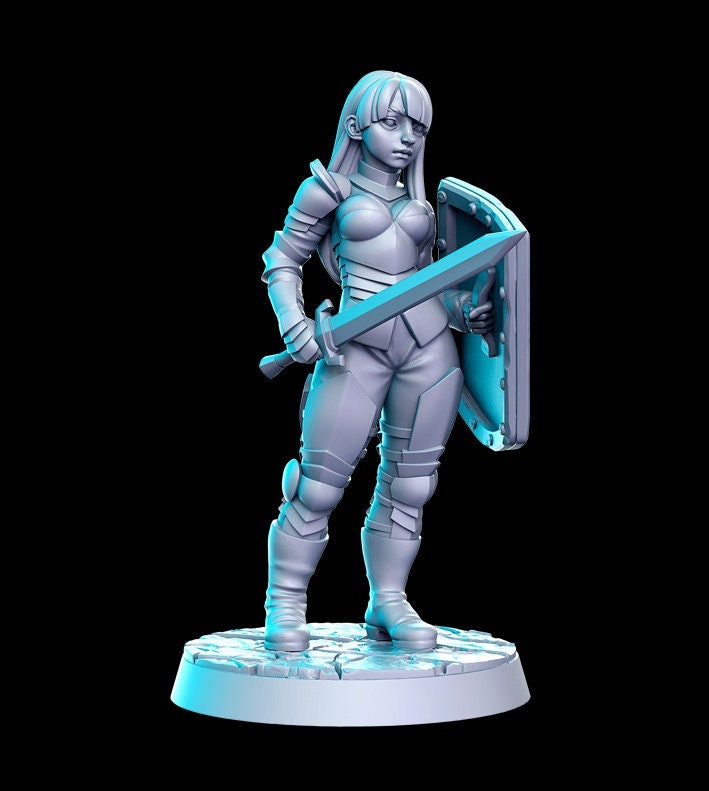 Jessenia, Frontline Guard | 32mm or 28mm Fantasy Miniature | Dungeons & Dragons | Pathfinder | RPG | Tabletop | RN Estudio