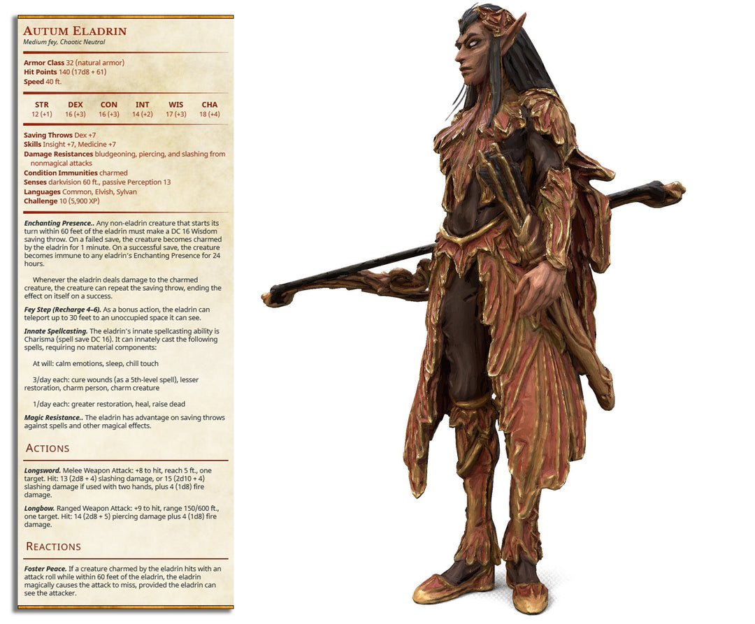 Eladrin - Autum Elf Ranger | Fantasy Resin Miniature | DnD Miniature | RPG | Tabletop Game | Printed Obsession