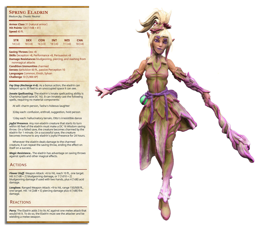 Eladrin - Spring | Fantasy Resin Miniature | DnD Miniature | RPG | Tabletop Game | Printed Obsession