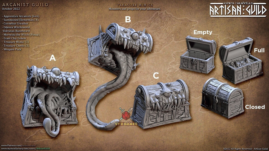 Treasures Chests and Mimics | Fantasy Miniature | DnD Miniature | RPG | Tabletop Game | Artisan Guild
