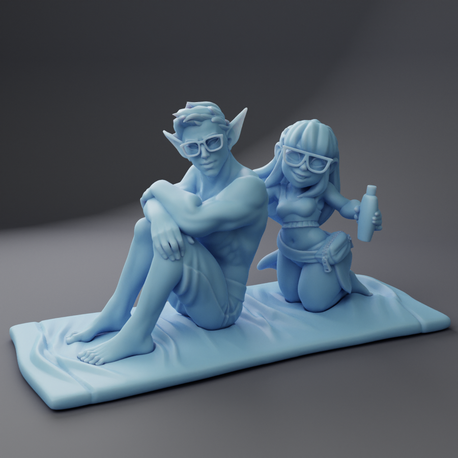 Bernadette and Ascii Beachtowel Diorama Fantasy Pinup Miniature DnD figures