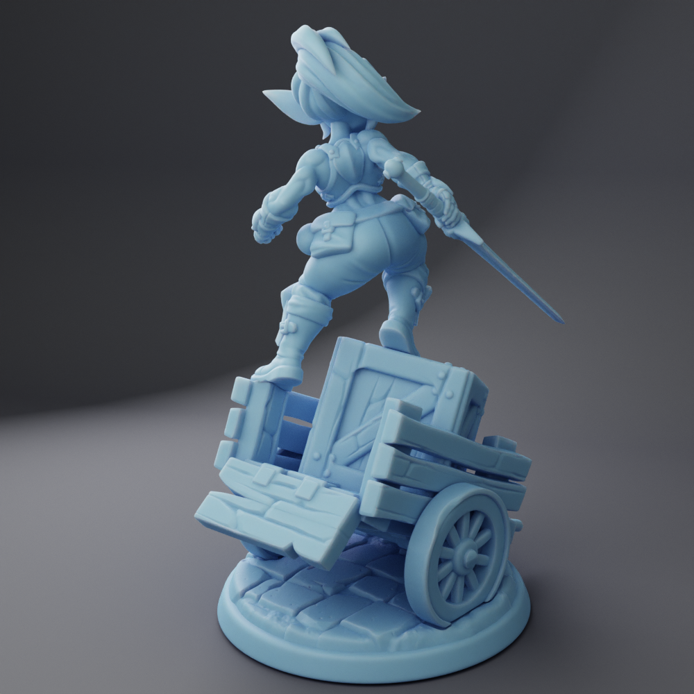 Blix the Goblin, mid-battle cart pose
