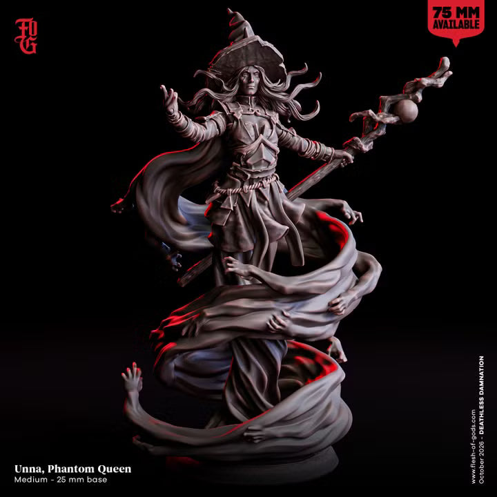 Unna Phantom Queen ghost sorceress by Flesh of Gods with spectral forms and included scenic resin base