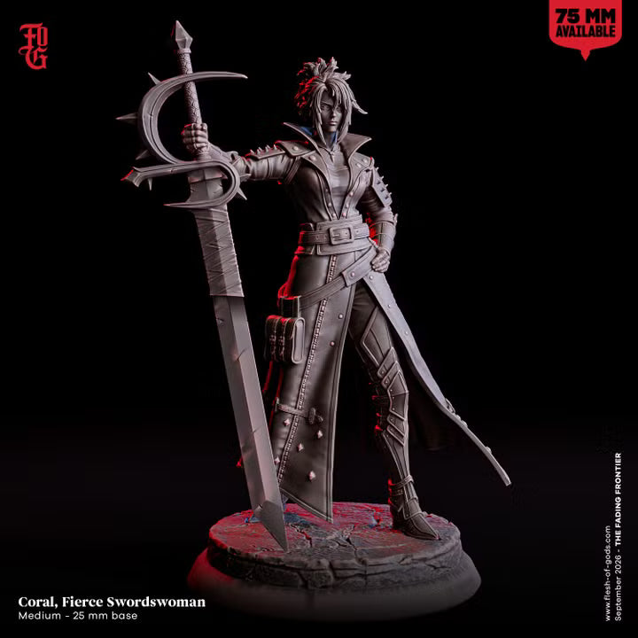 Coral Fierce Swordswoman miniature front view