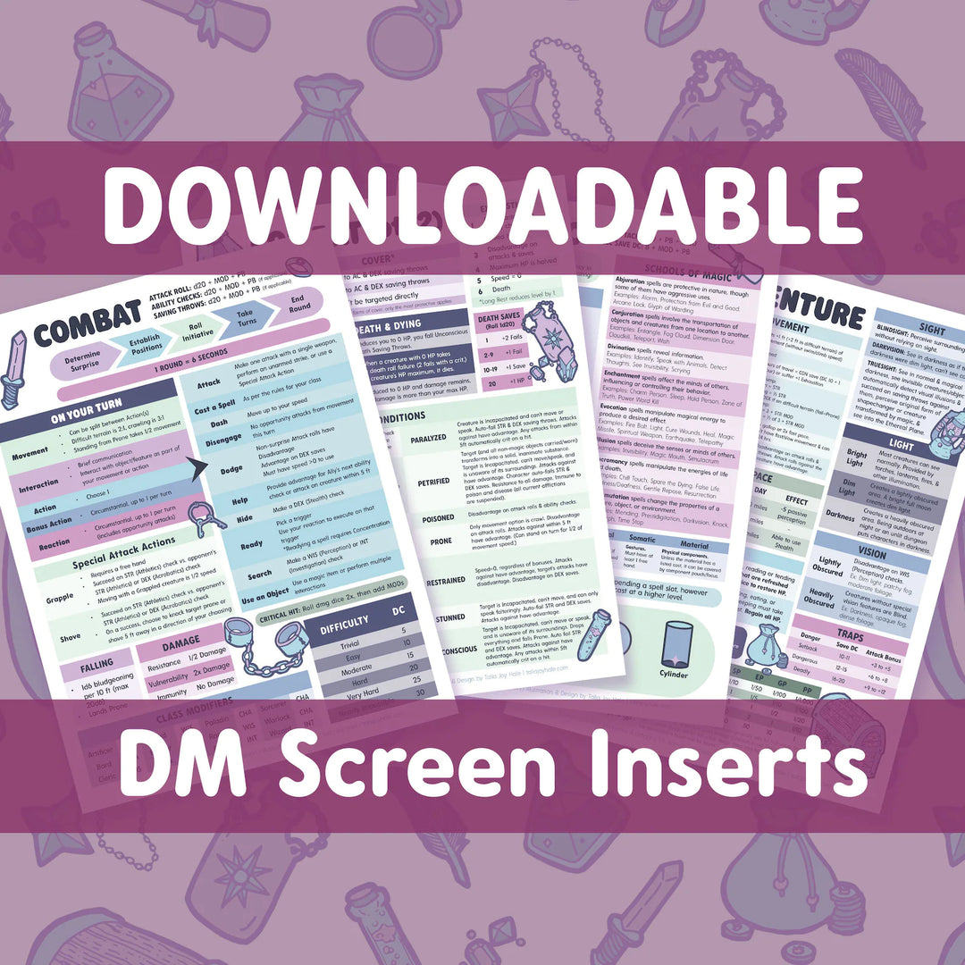 Printable Dungeons & Dragons DM Screen Inserts for 5e Digital Download