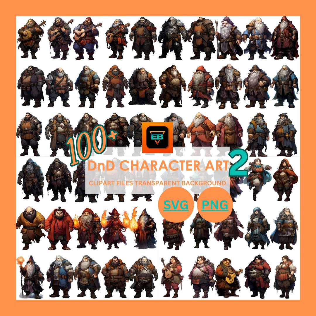 100+DnD Dwarf Character Art, DnD SVG PNG, Transparent Background Digital Download