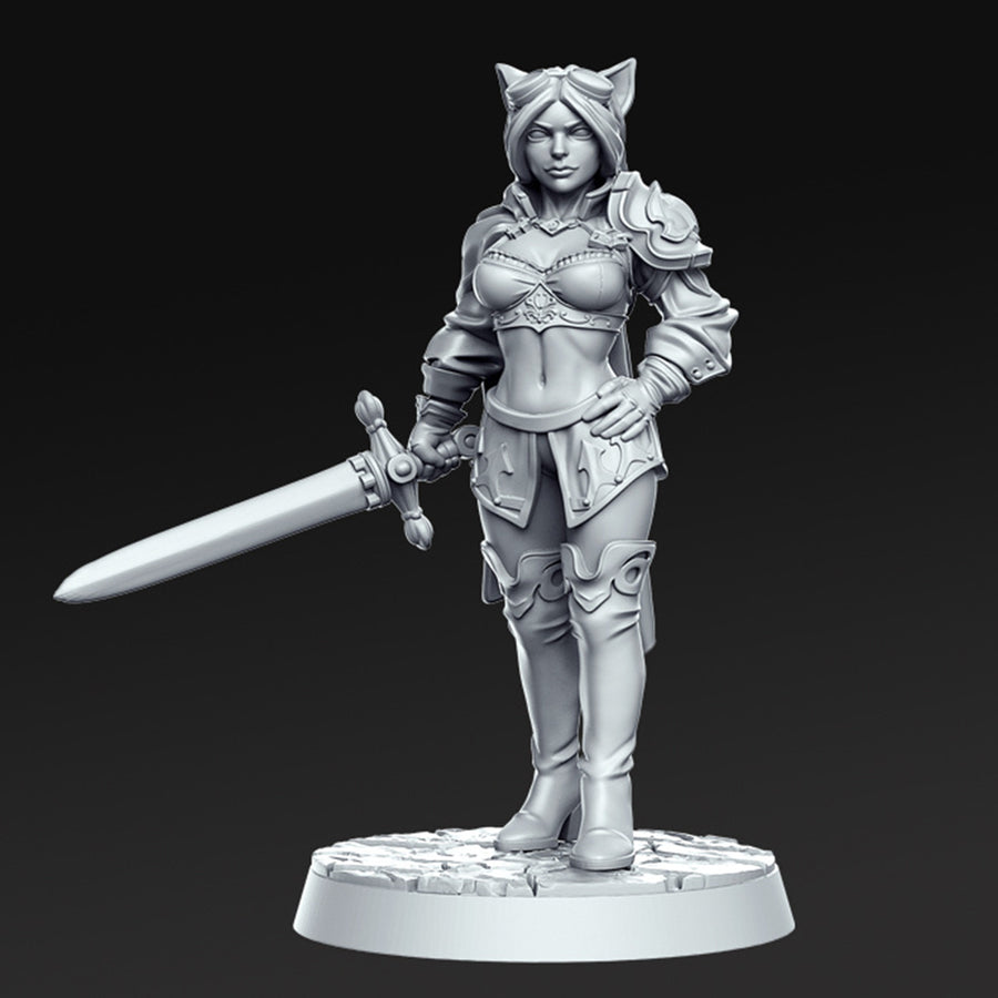 Ambar Female Cat Soldier Fantasy Minis DnD Warhammer Roleplaying RPG