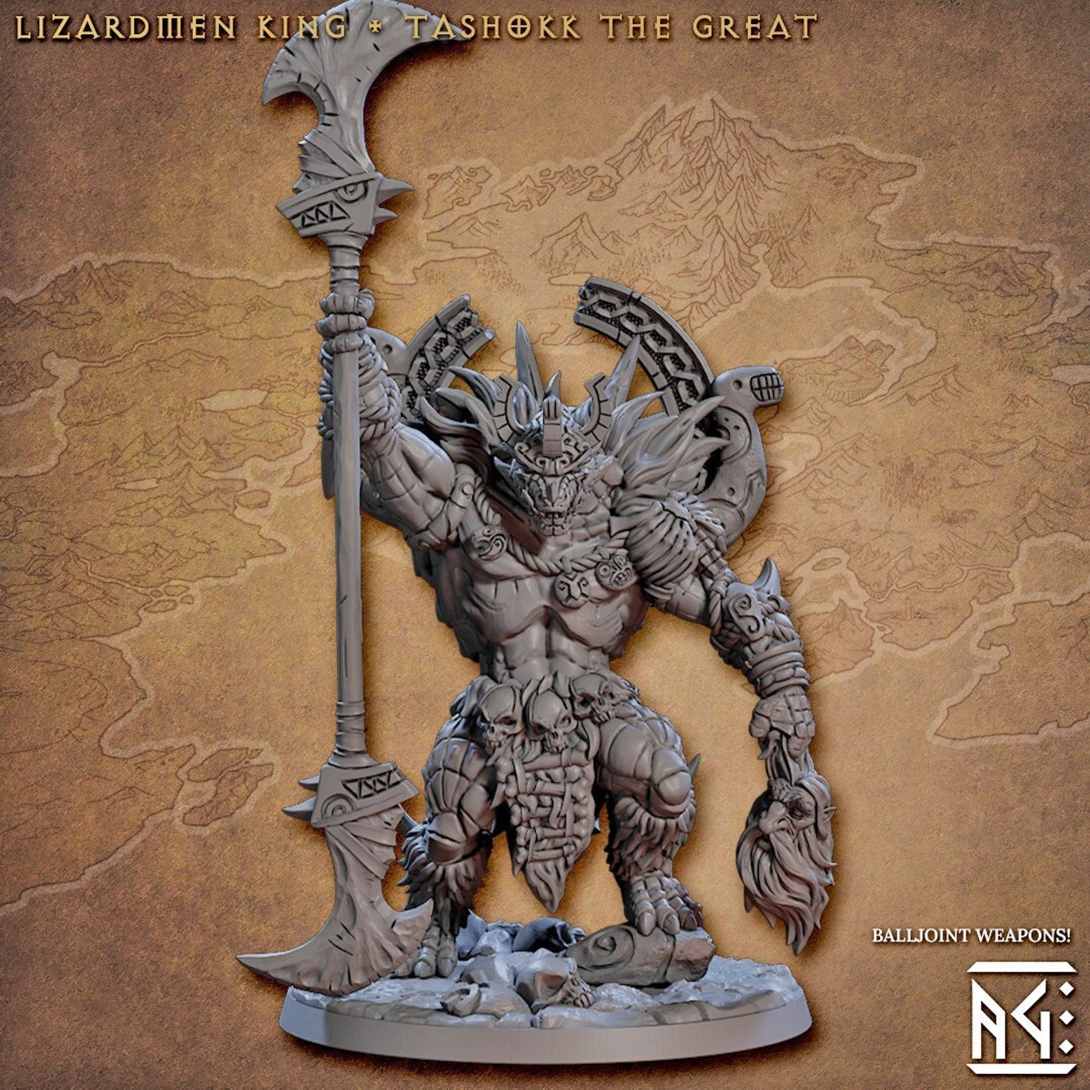 Lizardmen King Tashokk the Great Fantasy Miniature DnD RPG Tabletop ...