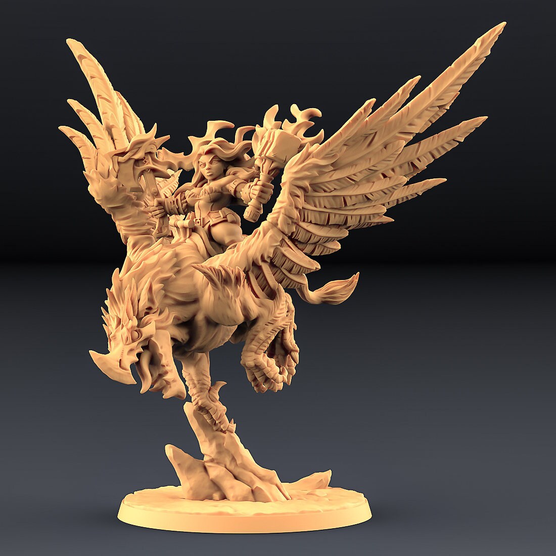 Helga on Gryphone-Dwarven Oathbreaker Champion Hero | 32mm or 28mm Fantasy Miniature | D&D | Artisan Guild