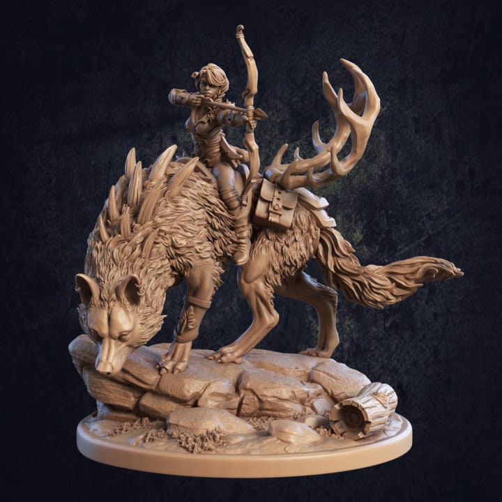 Lila and Grimpaw Dire Wolf | 32 Or 28mm Fantasy Miniature | DnD | Tabletop Game | Role Playing | Dragon Trappers Lodge