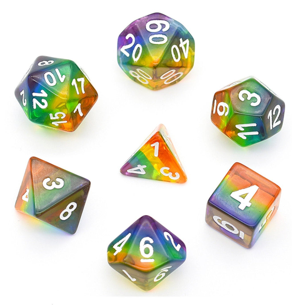 Translucent Rainbow Polyhedral Dice Set