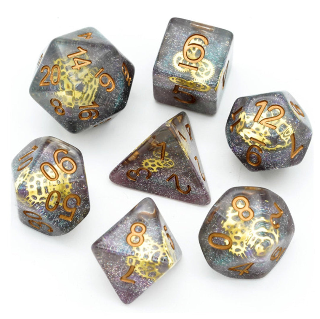 Gears of Antiquity Steampunk Polyhedral Dice Set
