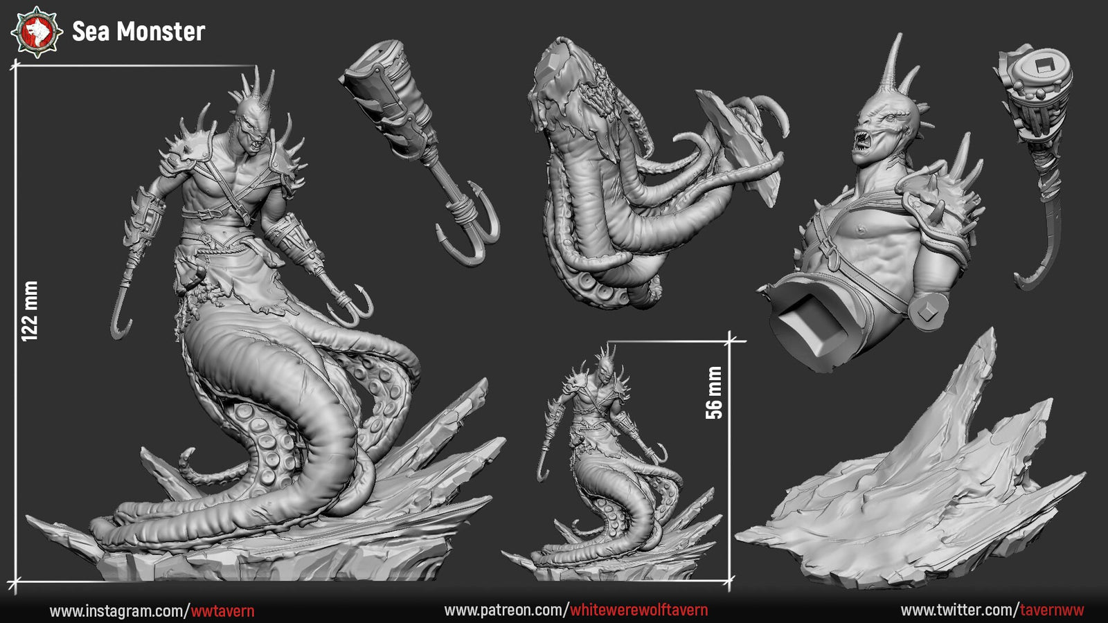 Sea Monster | Fantasy Resin Miniature | DnD Miniature | RPG | Tabletop Game | White Werewolf Tavern