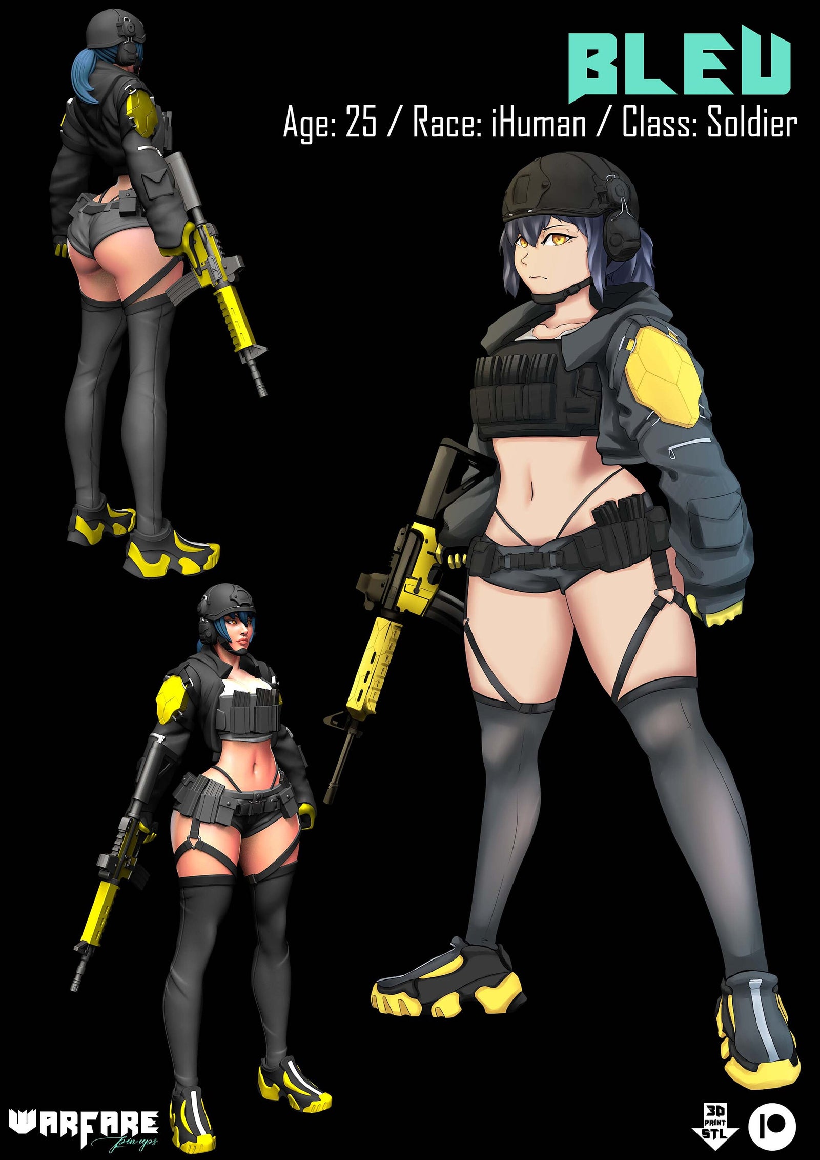 Bleu, the Soldier Pinup |  32mm or 75mm Fantasy Miniature | D&D | Tabletop Games | RN Estudio