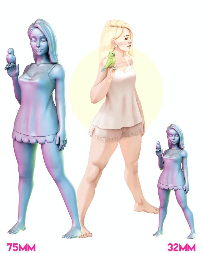 Summer Girl A Pinup |  32mm or 75mm Fantasy Miniature | D&D | Tabletop Games | RN Estudio