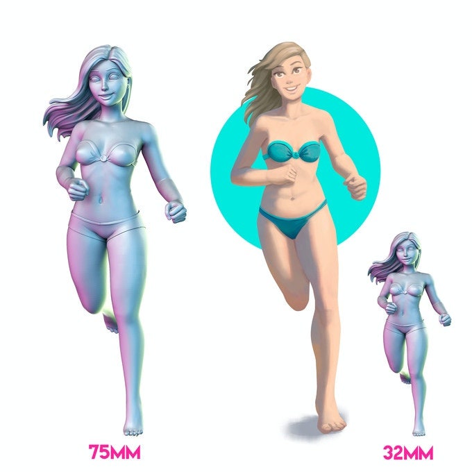 Summer Girl B Pinup |  32mm or 75mm Fantasy Miniature | D&D | Tabletop Games | RN Estudio