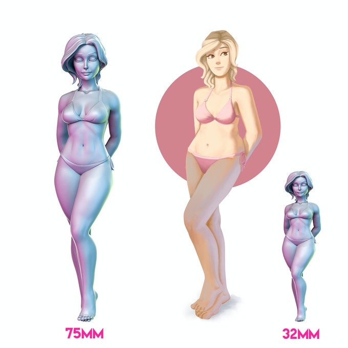 Summer Girl D Pinup |  32mm or 75mm Fantasy Miniature | D&D | Tabletop Games | RN Estudio