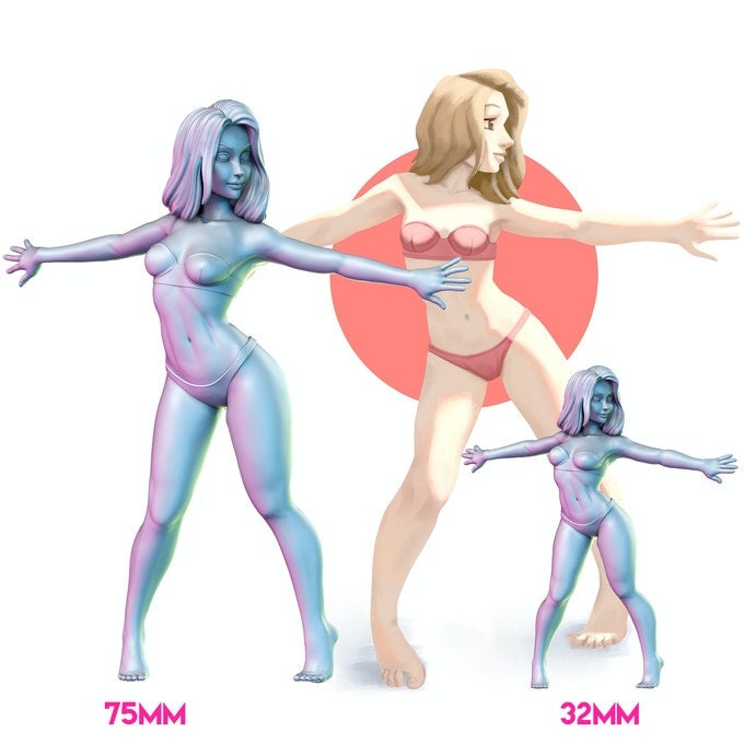 Summer Girl F Pinup |  32mm or 75mm Fantasy Miniature | D&D | Tabletop Games | RN Estudio