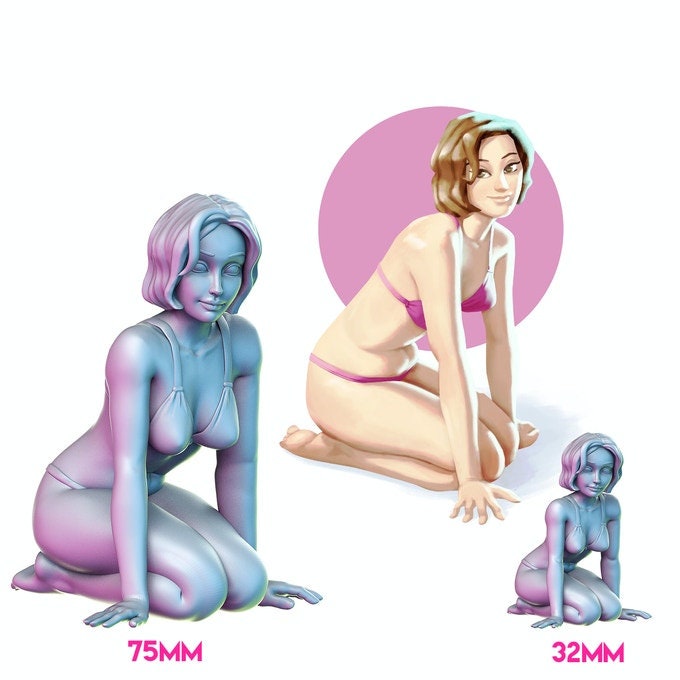 Summer Girl G Pinup |  32mm or 75mm Fantasy Miniature | D&D | Tabletop Games | RN Estudio