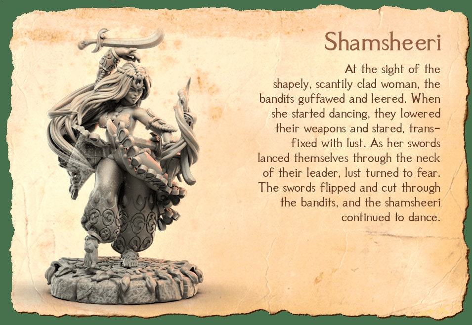 Shamsheeri Dancer Pinup | Fantasy Resin Miniature | D&D | RPG | Tabletop Game | 3Dartdigital